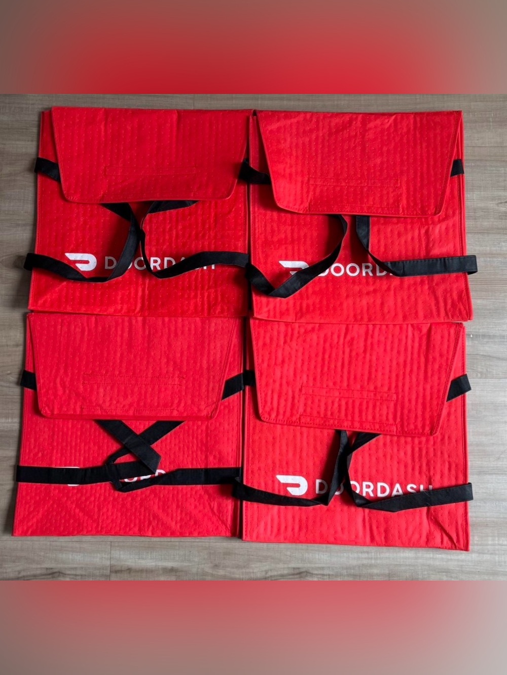 Lot of 4 ~ DOORDASH ~ Large 19x19x5 Insulated Food & Pizza Delivery Bag Tote NEW